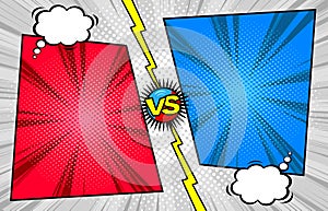 Comic book versus template background, battle intro, halftone print texture photo