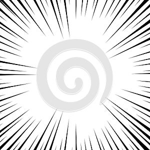 Comic book white and black radial lines background. Superhero action, explosion background, manga speed frame, vector illustration