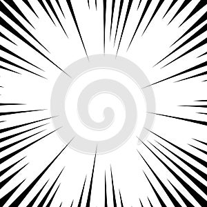 Comic book white and black radial lines background. Superhero action, explosion background, manga speed frame, vector illustration