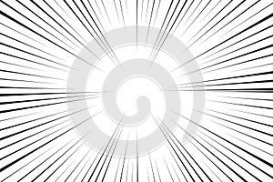 Comic book white and black radial lines background. Superhero action, explosion background, manga speed frame, vector illustration