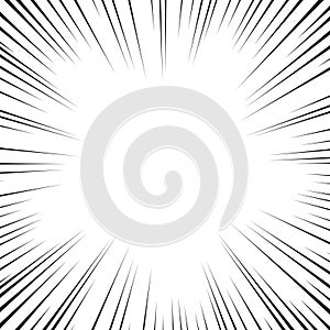 Comic book white and black radial lines background. Superhero action, explosion background, manga speed frame, vector illustration