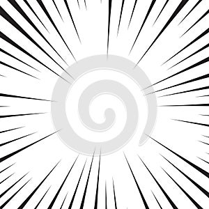 Comic book white and black radial lines background. Superhero action, explosion background, manga speed frame, vector illustration