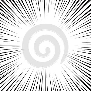 Comic book white and black radial lines background. Superhero action, explosion background, manga speed frame, vector illustration