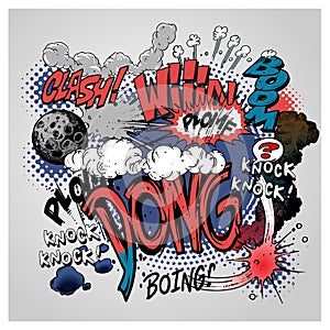 Comic book words explosion clouds