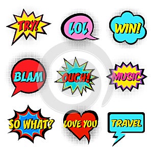 Comic book words. Comic speech bubble set