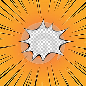Comic book yellow. The flash of the explosion, the radial line on the transparent isolated background. Superhero. Vector.