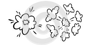 Comic boom effect clouds. Set of explosion bubbles and smoke. Vector illustration