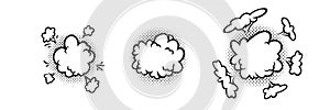 Comic boom effect clouds. Set of explosion bubbles and smoke. Vector illustration