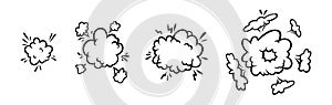 Comic boom effect clouds. Set of explosion bubbles and smoke. Vector illustration