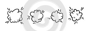 Comic boom effect clouds. Set of explosion bubbles and smoke. Vector illustration