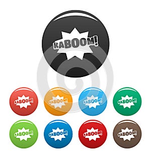 Comic boom kaboom icons set color vector