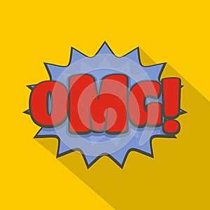Comic boom omg icon, flat style