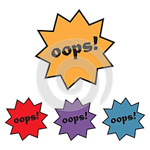 Comic boom oops icon set in a flat design