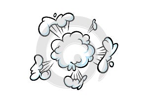 Comic boom smoke effect. Puff and burst clouds for surprising and explosive events. Vector illustartion