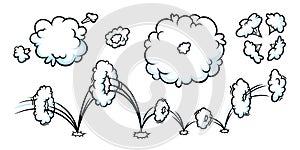 Comic boom smoke effect. Puff and jump clouds for surprising and explosive events. Vector illustartion
