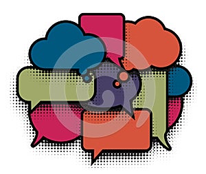 Comic bubble pop art colorful cloud. Comics speech balloons icons collection on white background, dialogue boxes signs