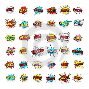 Comic bubbles. Cartoon text balloons. Pow and zap, smash and boom expressions. Speech bubble vector pop art stickers photo