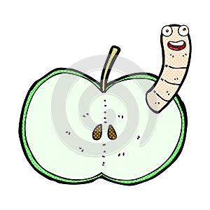 comic cartoon apple with worm