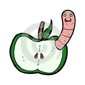 comic cartoon apple with worm