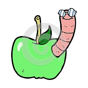 comic cartoon apple with worm