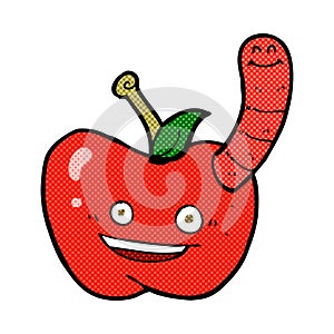 comic cartoon apple with worm