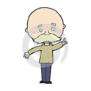 comic cartoon bald man with idea