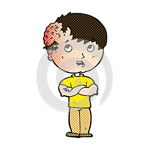 comic cartoon boy with growth on head