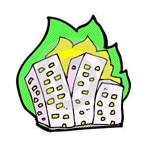 comic cartoon burning buildings