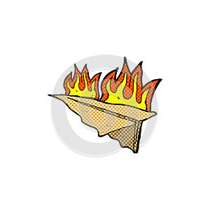 comic cartoon burning paper aeroplane