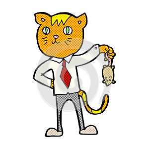 comic cartoon business cat with dead mouse