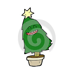 comic cartoon dancing christmas tree