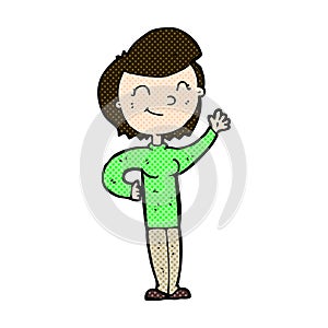 comic cartoon friendly waving woman