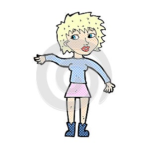 comic cartoon friendly woman waving