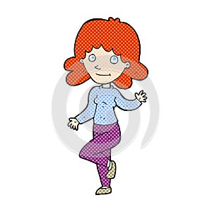 comic cartoon friendly woman waving