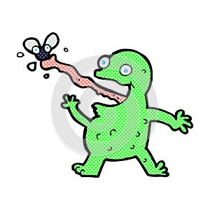 comic cartoon frog catching fly