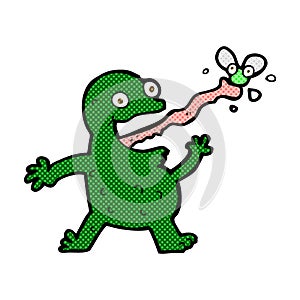 comic cartoon frog catching fly