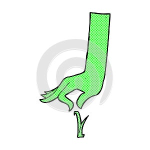 comic cartoon green hand picking blade of grass