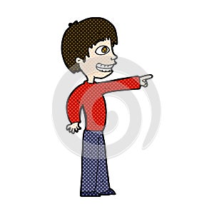 comic cartoon grinning boy pointing