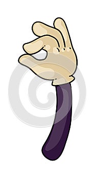 Comic cartoon hand with OK gesture isolated