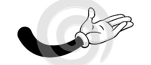 Comic cartoon hand with open palm in white gloves