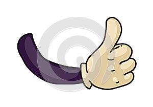 Comic cartoon hand with thumb up gesture on white