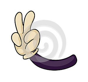 Comic cartoon hand victory sign gesture isolated