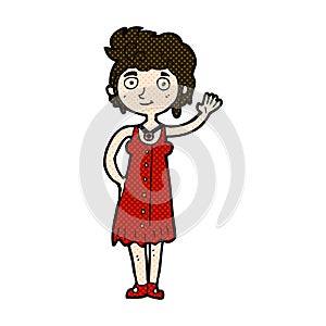 comic cartoon hippie woman waving