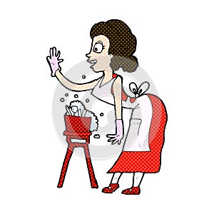 comic cartoon housewife washing up