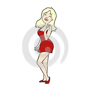 comic cartoon pretty woman in cocktail dress