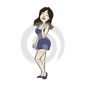 comic cartoon pretty woman in cocktail dress