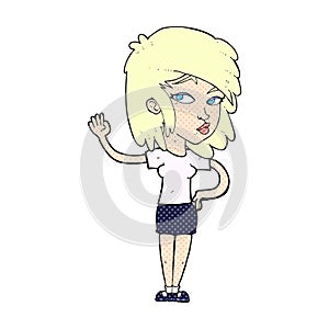 comic cartoon pretty woman waving