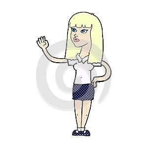 comic cartoon pretty woman waving