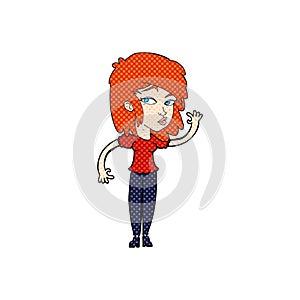 comic cartoon pretty woman waving