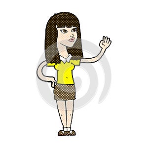 comic cartoon pretty woman waving